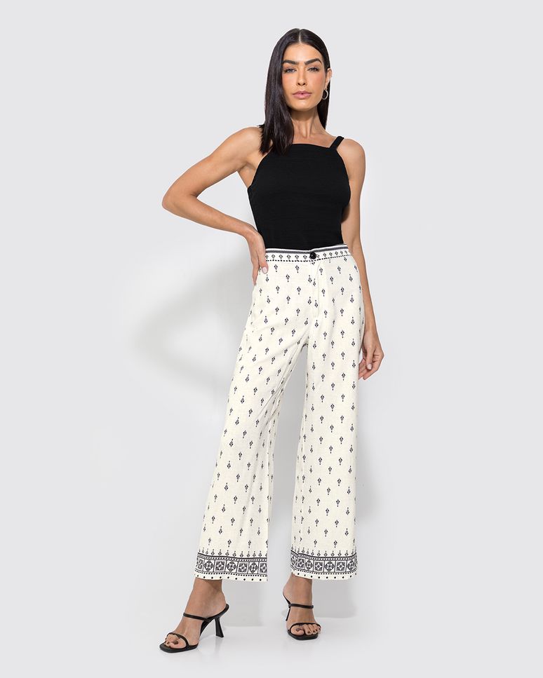 Calça Wide Leg Feminina Estampada Em Viscose - ENFIM