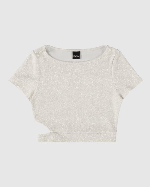 Blusa Cropped Feminina Cut Out Em Malha Lurex - ENFIM