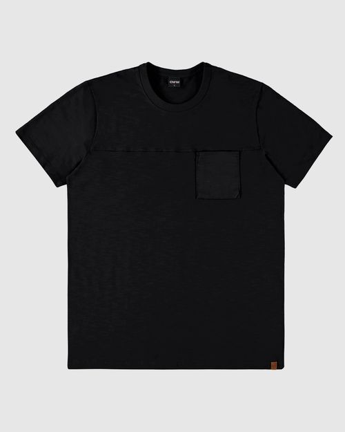 Camiseta Masculina Regular Bolso Peitoral Em Malha Flamê - ENFIM