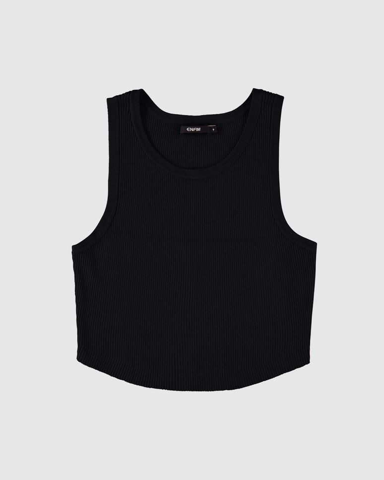 Regata Cropped Feminina Barra Arredondada Em Tricô - ENFIM