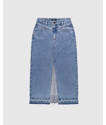 Saia Long Midi Feminina Fenda Frontal Em Jeans 100% Algodão - ENFIM