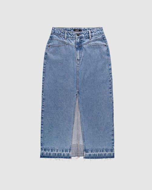 Saia Long Midi Feminina Fenda Frontal Em Jeans 100% Algodão - ENFIM