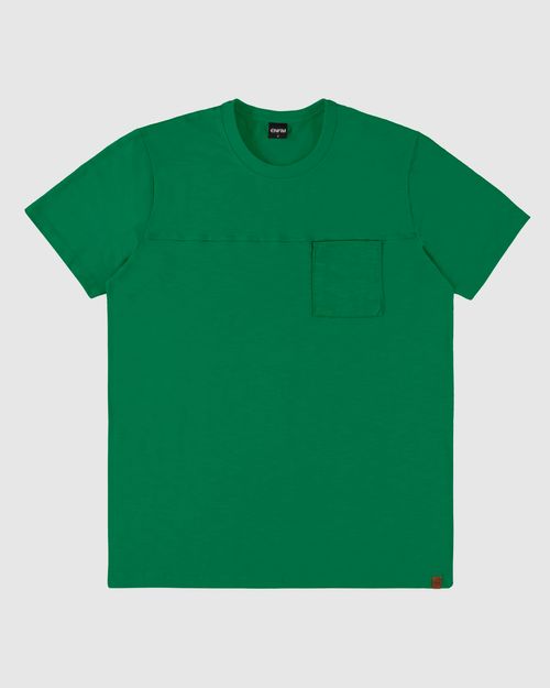 Camiseta Masculina Regular Bolso Peitoral Em Malha Flamê - ENFIM