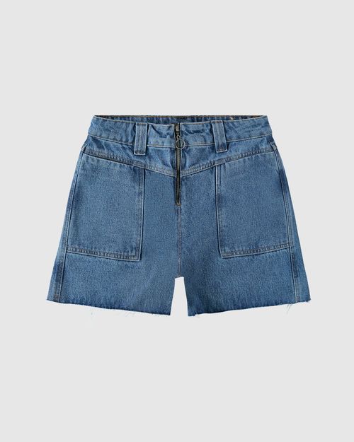 Shorts Feminino Mom Recorte E Barra Desfiada Em Jeans 100% Algodão - ENFIM