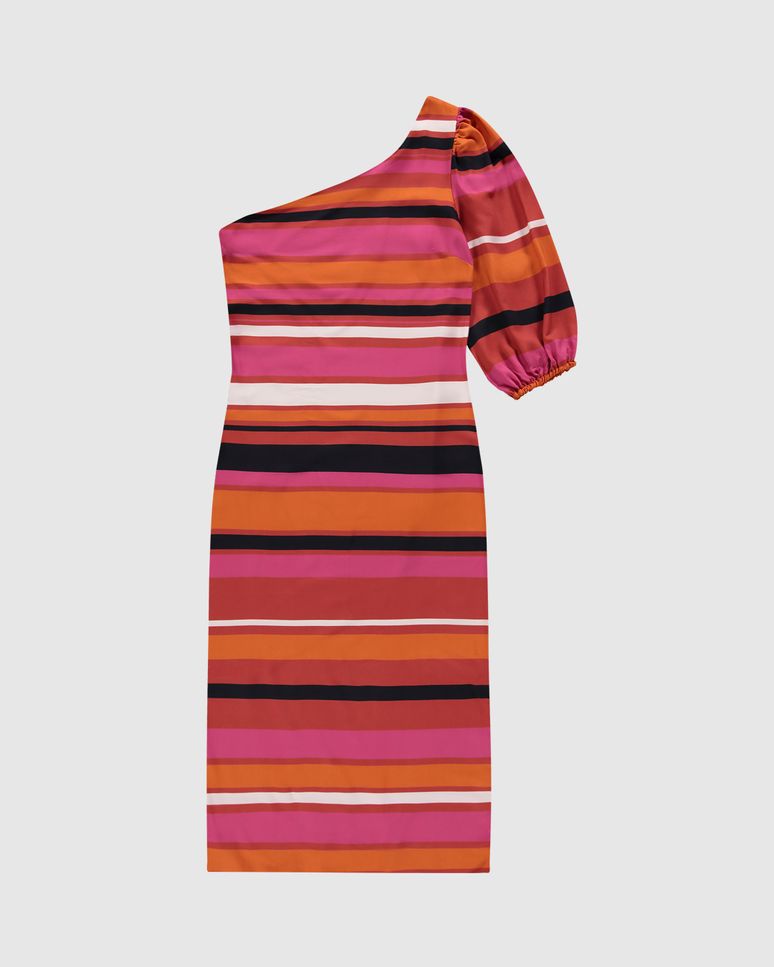 Vestido Midi Feminino Listrado Decote Ombro Só Em Viscose - ENFIM