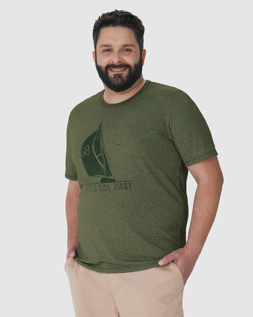 Camiseta Masculina Plus Size Regular Let's Sail Away Em Malha Fio A Fio