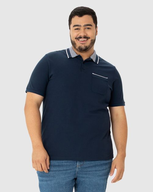 Camisa Polo Masculina Plus Size Bolso Frontal Em Piquet Premium