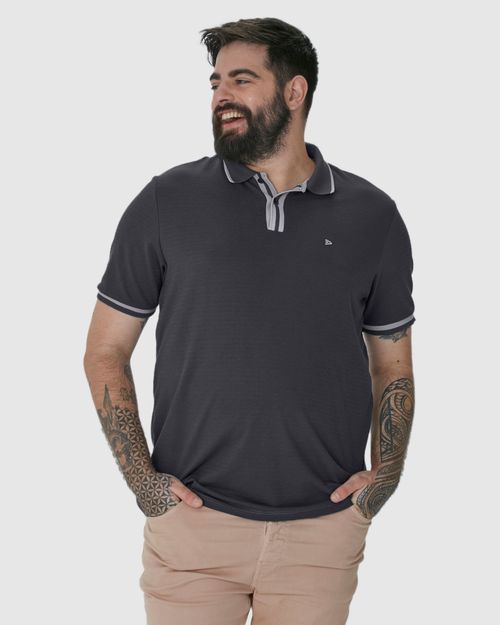 Camisa Polo Masculina Plus Size Detalhes Retilínea Em Piquet Listrado