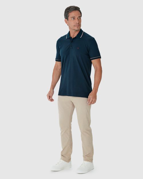 Camisa Polo Básica Masculina Bordada Em Piquet Stretch