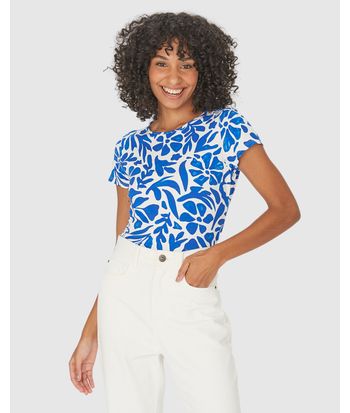 Blusa Feminina Decote Redondo Floral Em Viscose Stretch