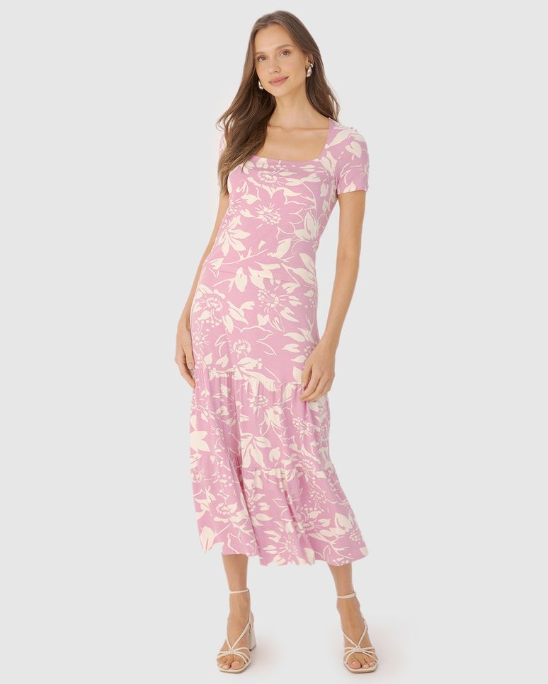 Blusa Feminina Floral Decote Quadrado Em Viscose Stretch