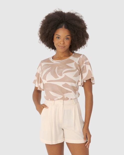 Blusa Feminina Estampa Geométrica Em Malha Viscolinho Stretch