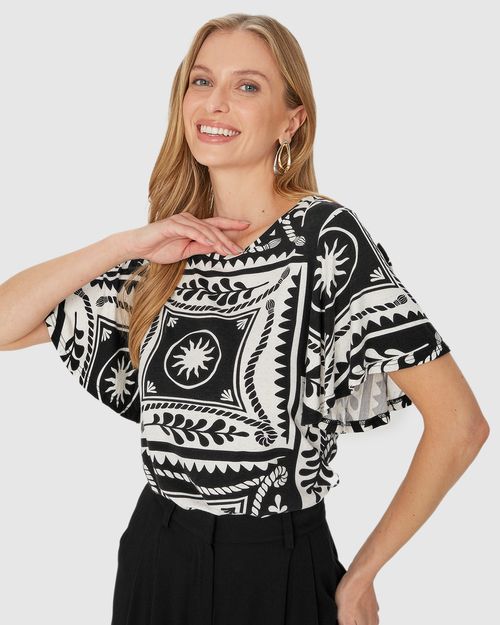 Blusa Feminina Estampa Abstrata Em Malha Viscolinho Stretch