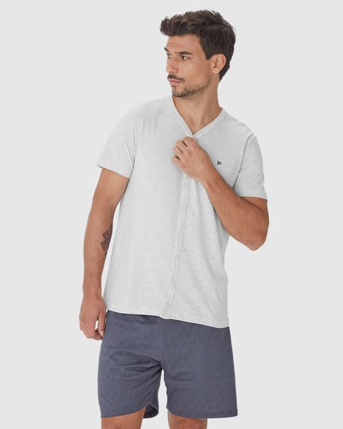 Pijama Masculino Com Abotoamento Frontal Em Algodão