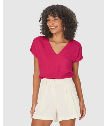 Blusa Box Feminina Com Recorte Frontal Em Viscose Sarjada