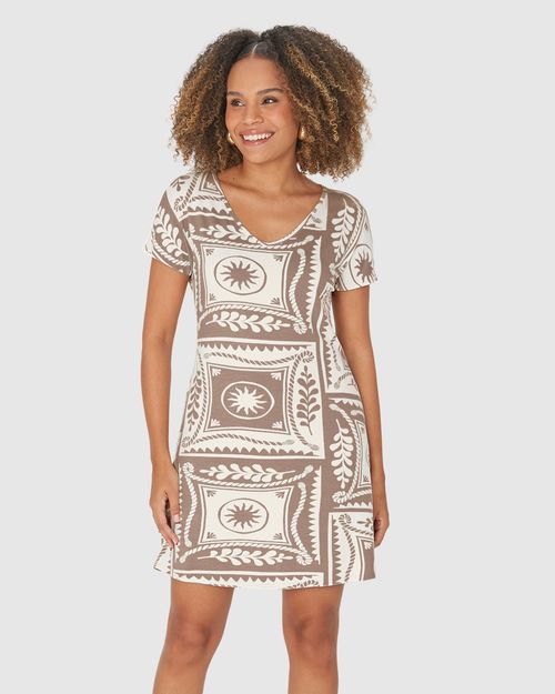 Vestido Feminino Evasê Estampa Abstrata Em Viscose Stretch
