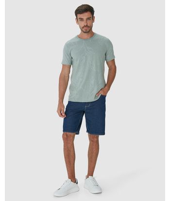 Camiseta Masculina Slim Estampa Folhagem Em Malha Linho