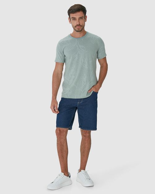 Camiseta Masculina Slim Estampa Folhagem Em Malha Linho