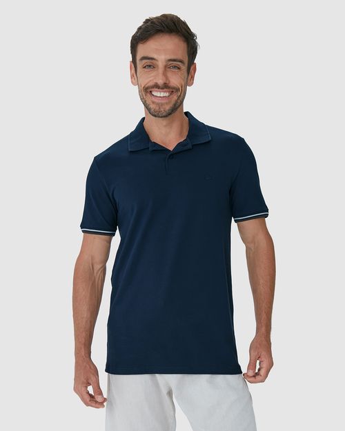 Camisa Polo Masculina Slim Gola Retilínea Texturizada Em Piquet Stretch