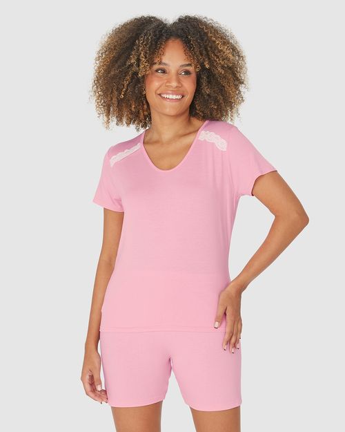 Pijama Feminino Blusa Com Detalhe Renda Em Malha Viscose Stretch