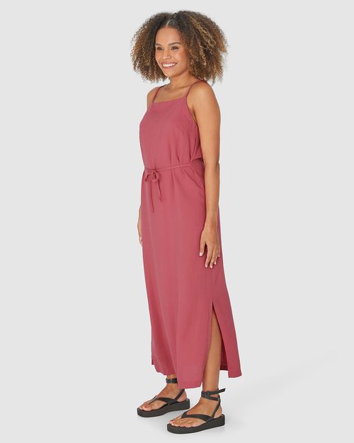 Vestido Midi Feminino Fenda Lateral Em Viscolinho Texturizado