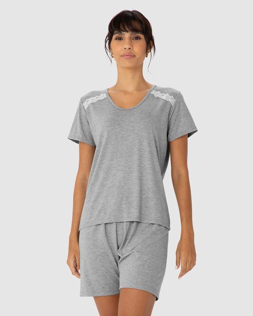 Pijama Feminino Blusa Com Detalhe Renda Em Malha Viscose Stretch