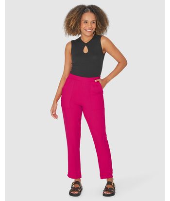 Calça Reta Feminina Bolso Frontal Em Viscose Sarjada