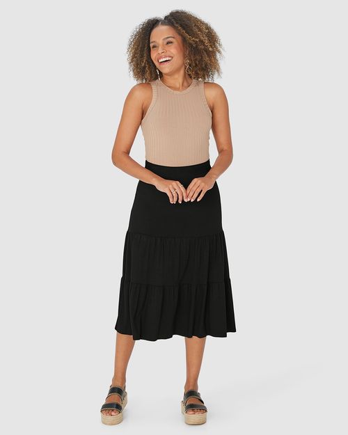 Saia Midi Feminina Marias Em Viscose Stretch