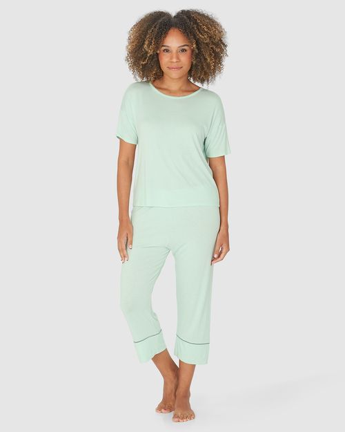 Pijama Feminino Blusa Manga Curta Em Malha Viscose Stretch