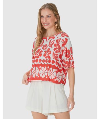Blusa Box Feminina Com Estampa Floral Em Viscose