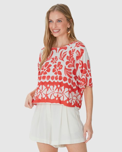 Blusa Box Feminina Com Estampa Floral Em Viscose