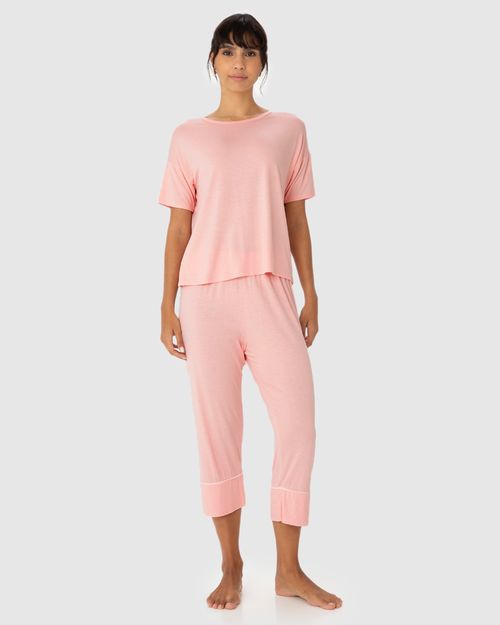 Pijama Feminino Blusa Manga Curta Em Malha Viscose Stretch