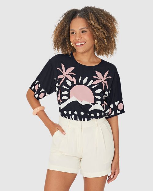 Blusa Box Feminina Com Estampa Abstrata Em Viscose