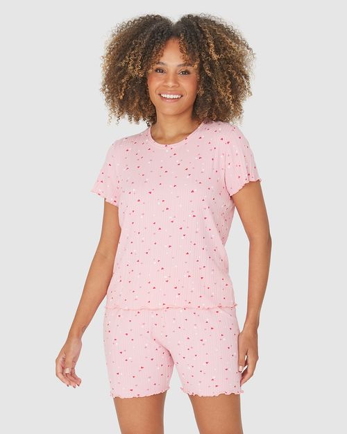 Pijama Feminino Manga Curta Estampado Em Malha De Viscose Canelada