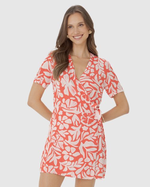 Macaquinho Feminino Transpassado Floral Com Faixa Lateral Em Viscose