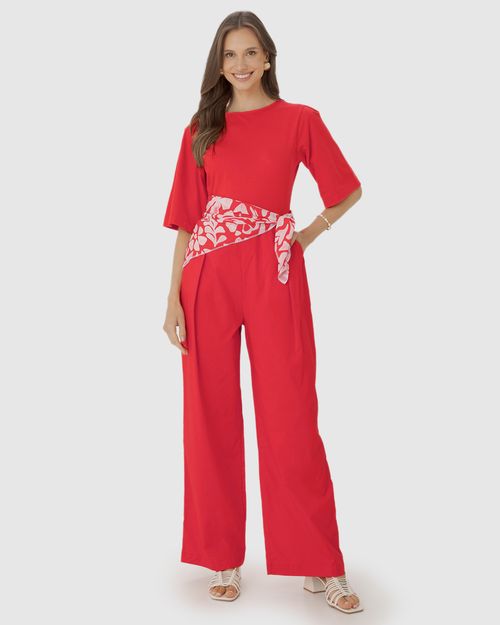 Macacão Amplo Feminino Com Bolso Faca Em Tricoline Stretch