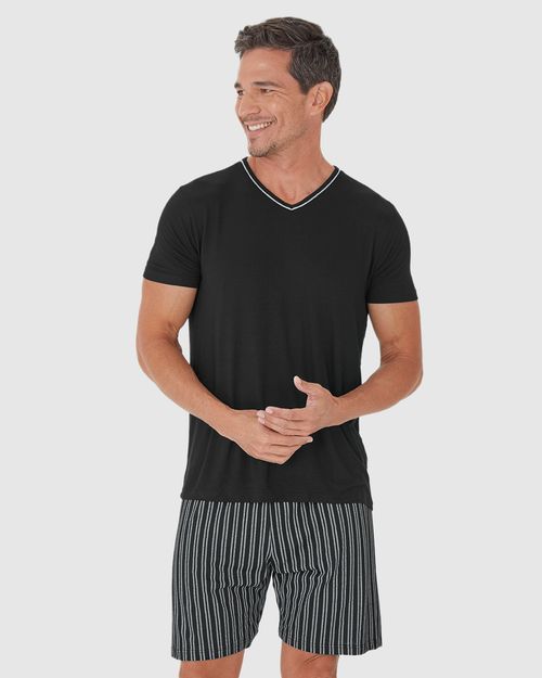 Pijama Masculino Camiseta Decote V Em Malha Viscose Stretch