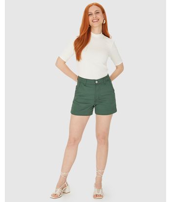 Shorts Alfaiataria Feminino Em Sarja Com Elastano