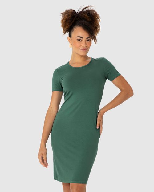 Vestido Básico Feminino Manga Curta Em Viscose Stretch