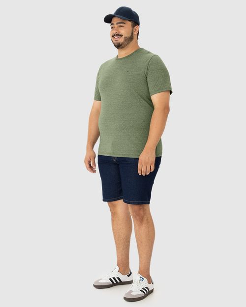 Camiseta Básica Masculina Plus Size Decote Redondo Em Malha Rajada