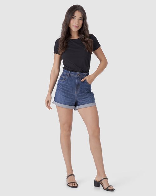 Bermuda Feminina Boyfriend Barra Dobrada Em Jeans Com Elastano