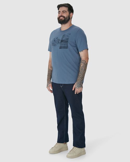 Camiseta Masculina Plus Size Estampa Ilustrativa Frontal Em Algodão