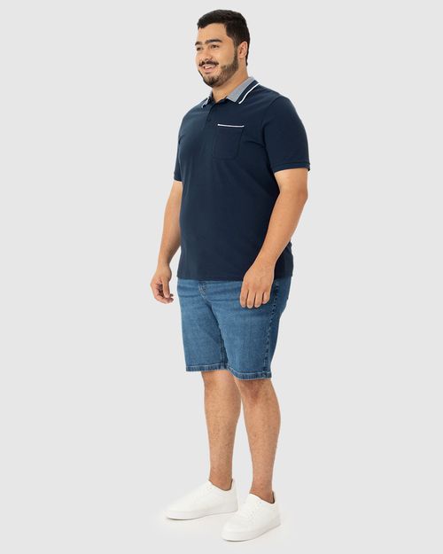 Camisa Polo Masculina Plus Size Bolso Frontal Em Piquet Premium