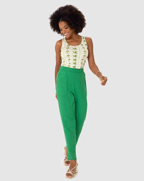 Regata Feminina Estampa Folhagem Em Viscose Stretch