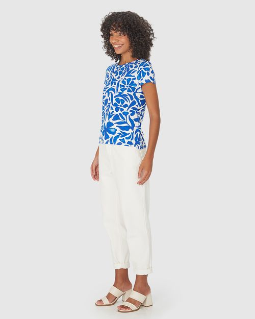 Blusa Feminina Decote Redondo Floral Em Viscose Stretch