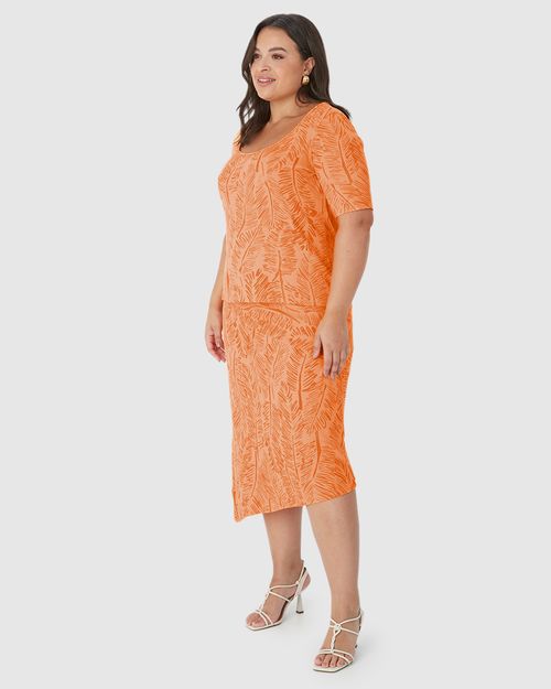 Blusa Feminina Plus Size Estampada Manga 3/4 Em Malha Canelada De Viscose