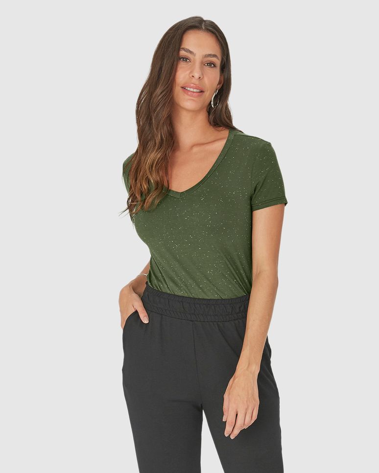 Blusa Básica Feminina Decote V Em Viscose Botonê