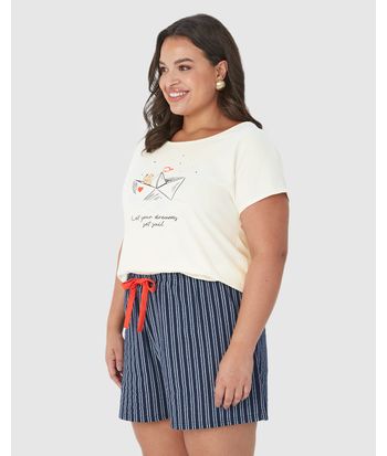 Pijama Feminino Plus Size Let Your Dreams Set Sail Em Algodão