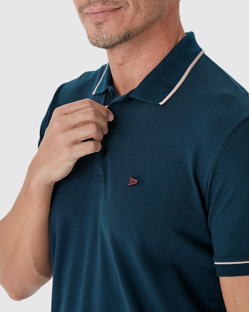 Camisa Polo Básica Masculina Bordada Em Piquet Stretch
