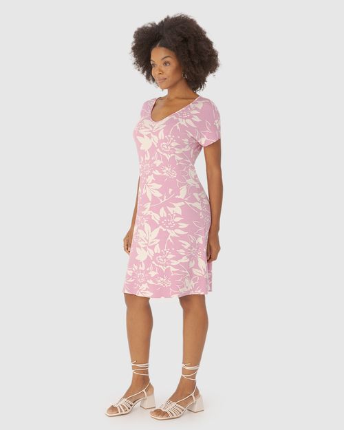 Vestido Feminino Evasê Estampa Floral Em Viscose Stretch